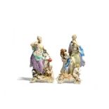 A pair of Meissen figure groups from the Five Senses, 19th century, emblematic of Taste and Smell,