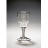 A large wine glass or goblet of possible Jacobite significance, c.1760, one side engraved with a