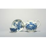 A Worcester blue and white teapot and a teabowl and saucer, c.1775, the teapot printed with the