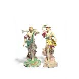 A large pair of Derby figures of Fame and Mercury, c.1760-65, the winged Fame blowing a long horn,