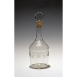 A Madeira decanter and stopper, c.1770, the round shouldered form engraved with a bottle ticket