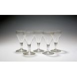 Five unusual acid-etched wine glasses for the Earl of Bristol, early 19th century, the generous