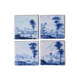 Four Bristol delftware tiles, c.1750-70, painted in the Bowen manner with figures, boats and