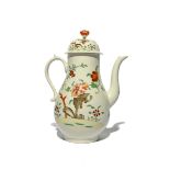 A Derby coffee pot and cover, c.1765-70, the baluster form painted in famille rose enamels with