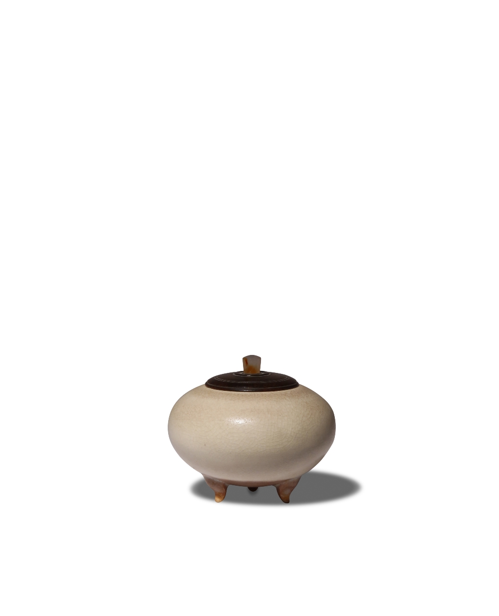A JAPANESE TRIPOD KORO (INCENSE BURNER AND COVER) PROBABLY MEIJI, 19TH CENTURY Of bulbous shape
