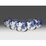 FIVE JAPANESE ARITA BLUE AND WHITE DISHES EDO PERIOD, 18TH CENTURY The foliate bodies decorated with