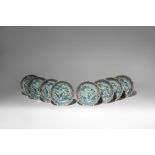 A SET OF EIGHT JAPANESE POLYCHROME ENAMEL DISHES EDO PERIOD, 18TH OR 19TH CENTURY All with a gilt