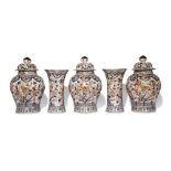 A SAMSON JAPANESE-STYLE IMARI FIVE-PIECE GARNITURE 19TH CENTURY Comprising of three baluster-