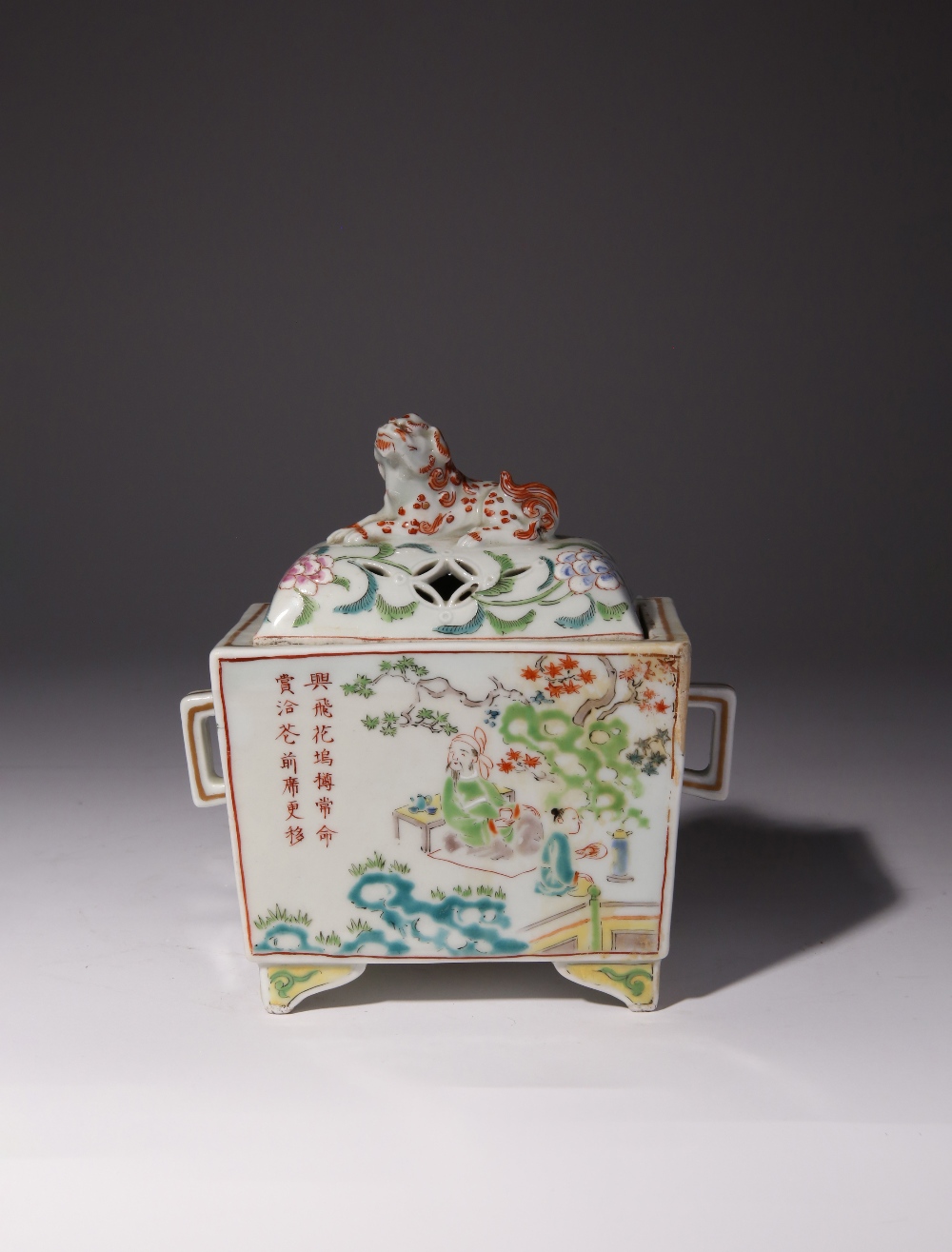 A JAPANESE KORO (INCENSE BURNER) AND COVER EDO PERIOD, 18TH OR 19TH CENTURY The rectangular body - Image 2 of 3