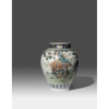 A LARGE JAPANESE POLYCHROME VASE POSSIBLY MEIJI PERIOD, 19TH CENTURY Of baluster shape, decorated in