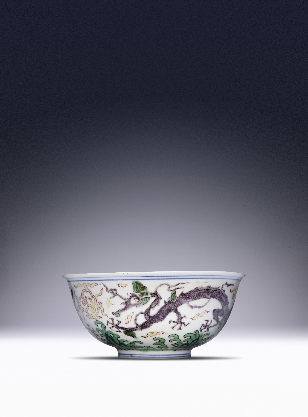 A VERY RARE CHINESE WUCAI DRAGON BOWL SIX CHARACTER JIAJING MARK AND OF THE PERIOD 1525-66 The