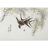 A CHINESE RECTANGULAR PLAQUE BY SHI YU CHU REPUBLIC PERIOD Painted with two swallows beneath