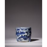 A CHINESE BLUE AND WHITE CIRCULAR INCENSE BURNER LATE MING DYNASTY The tapering cylindrical body