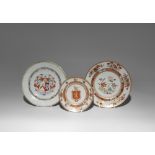 THREE CHINESE ARMORIAL PLATES 1ST HALF 18TH CENTURY One decorated with the arms of Newland