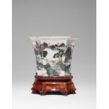 A CHINESE FAMILLE ROSE OCTAGONAL 'LANDSCAPE' JARDINIERE REPUBLIC PERIOD Decorated with a