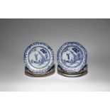 A MATCHED SET OF EIGHT CHINESE BLUE AND WHITE OCTAGONAL PLATES AND SHALLOW BOWLS 18TH CENTURY Each