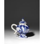 A CHINESE BLUE AND WHITE MUSTARD POT AND COVER KANGXI 1662-1722 The body moulded with spiral-