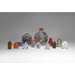 THIRTEEN CHINESE SNUFF BOTTLES LATE QING DYNASTY/ REPUBLIC PERIOD Seven in glass and six in