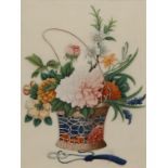 ANONYMOUS (19TH CENTURY) BASKETS OF FLOWERS, A PAIR Two Chinese paintings, ink and colour on rice