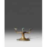 AN UNUSUAL CHINESE GILT-BRONZE CUP STAND HAN DYNASTY OR LATER With three curved arms, raised on a