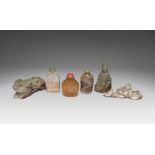 THREE CHINESE JADE FIGURES AND THREE SNUFF BOTTLES QING DYNASTY AND LATER One carved as a