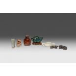 A SMALL COLLECTION OF CHINESE ITEMS QING DYNASTY Comprising: two soapstone seals inscribed with