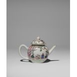 A CHINESE FAMILLE ROSE VALENTINE PATTERN TEAPOT AND COVER MID 18TH CENTURY Each side painted with