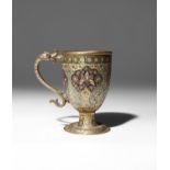 A KASHMIR GILT-BRONZE CHAMPLEVE ENAMELLED CUP 19TH CENTURY Decorated with flower heads and foliage