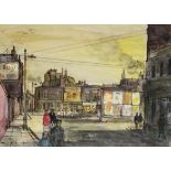 ‡John Minton (1917-1957) Street scene in Camberwell Pen and ink, watercolour and pastel 26.8 x 37.