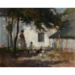 ‡Frank McKelvey RHA, RUA (Irish 1895-1974) Feeding the chickens Signed FRANK MCKELVEY (lower