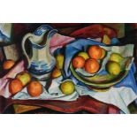 ‡James Stroudley (1906-1985) Still life with fruit and a blue and white jug Signed and dated