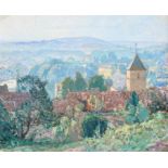 Pierre Gaston Rigaud (French 1874-1939) Misty morning in Queaux, France Signed P G RIGAUD (lower