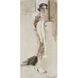 British School Early 20th Century Portrait study of a lady standing full length in an interior