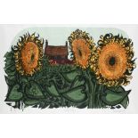 ‡Robert Tavener RE (1920-2004) Sunflowers and Cottage Signed, numbered and inscribed 11/70