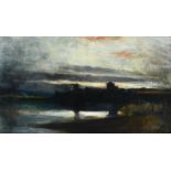 Sir David Young Cameron RA (Scottish 1865-1945) Scottish castle by the lake in the Gloaming Signed