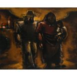 ‡Josef Herman OBE, RA (Polish 1911-2000) Mexican family walking through a landscape Oil on canvas