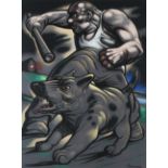 ‡Peter Howson (Scottish b.1958) Strong Man and Dog Signed Howson (lower right) Pastel 59.6 x 44.