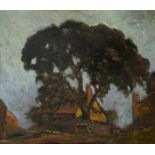 Frederick Hall (1860-1948) An oak tree by a farm Signed Fred Hall (lower right) Oil on board 31.2