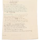 Siegfried Sassoon (1886-1967) Autograph manuscript of the poem 'The Child at the Window' 18 lines in