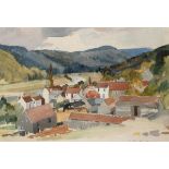 ‡Charles Knight ROI, VPRWS (1901-1990) On the Wye Valley; Extensive rural landscape with the sea