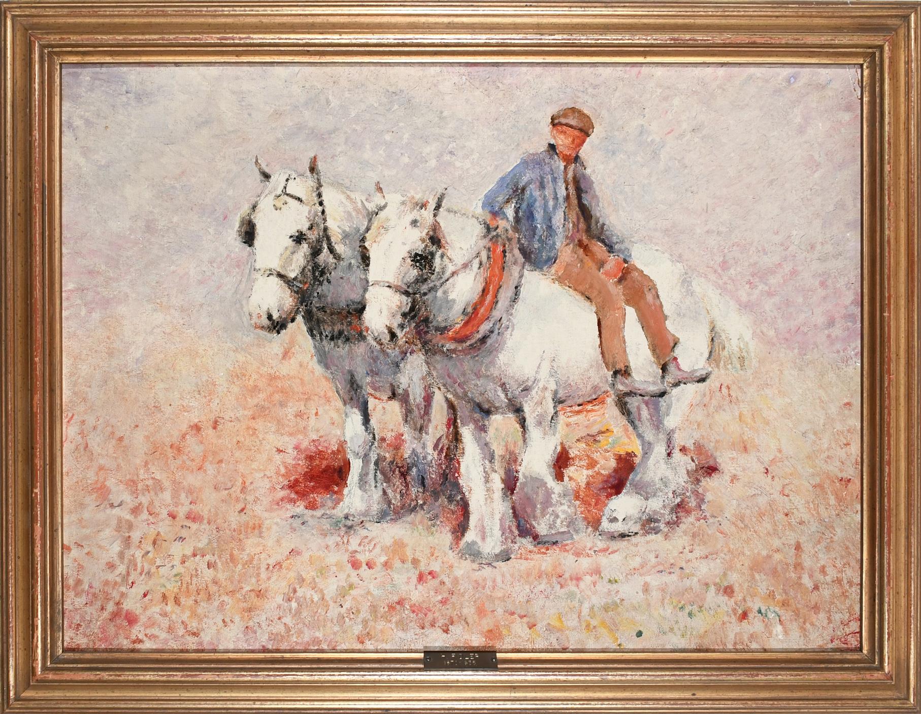 Harry Fidler (1856-1935) A farmer and his two draught horses Oil on canvasboard 35.1 x 47.8cm - Image 2 of 3