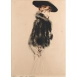 Paul César Helleu (French 1859-1927) Madame Helleu à la pèlerine de fourrure Signed and inscribed