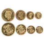 George VI, gold proof set, 1937, comprising: five pounds, two pounds, sovereign and half