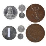 A quantity of British and continental medals, including: England: William III, a uniface silvered