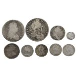 A small quantity of English and British silver coins, comprising: Charles II, crown, 1667, second