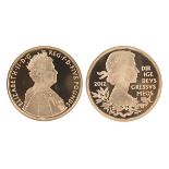 Elizabeth II, gold proof five pounds, 2012, Diamond Jubilee issue (S 4569), in case of issue with