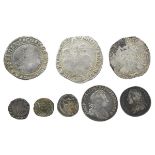 A small collection of coins, comprising: James I, silver shilling, second or third issue, 5.38g,