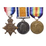 Three medals to Private Albert Lovegrove, South Wales Borderers: 1914 Star with copy clasp,