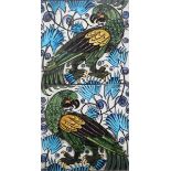A pair of William De Morgan Sands End Pottery Persian large tiles, each painted with a bird of
