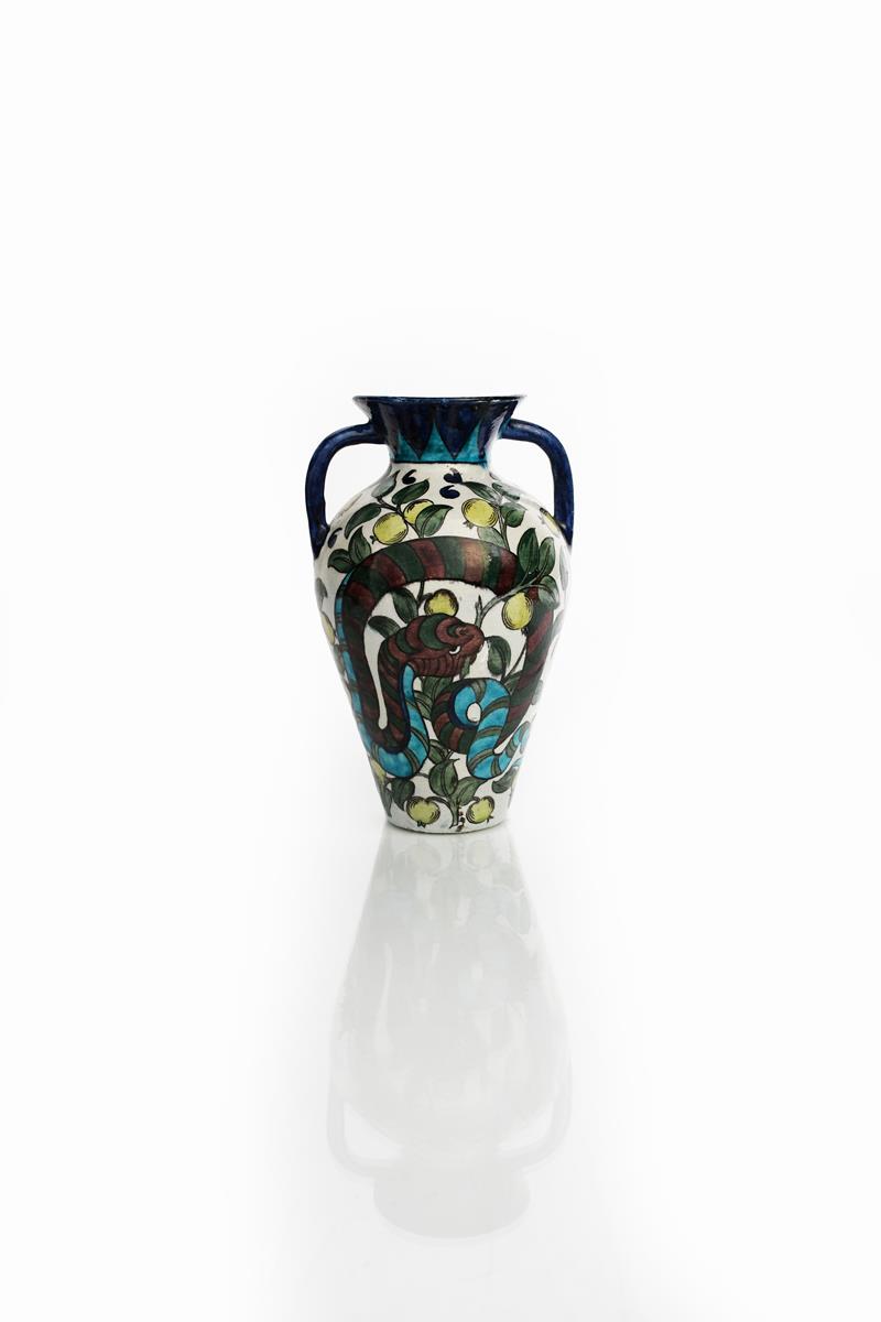 A William De Morgan Persian twin-handled vase, dated 1890, shouldered form with flaring neck and - Image 2 of 8